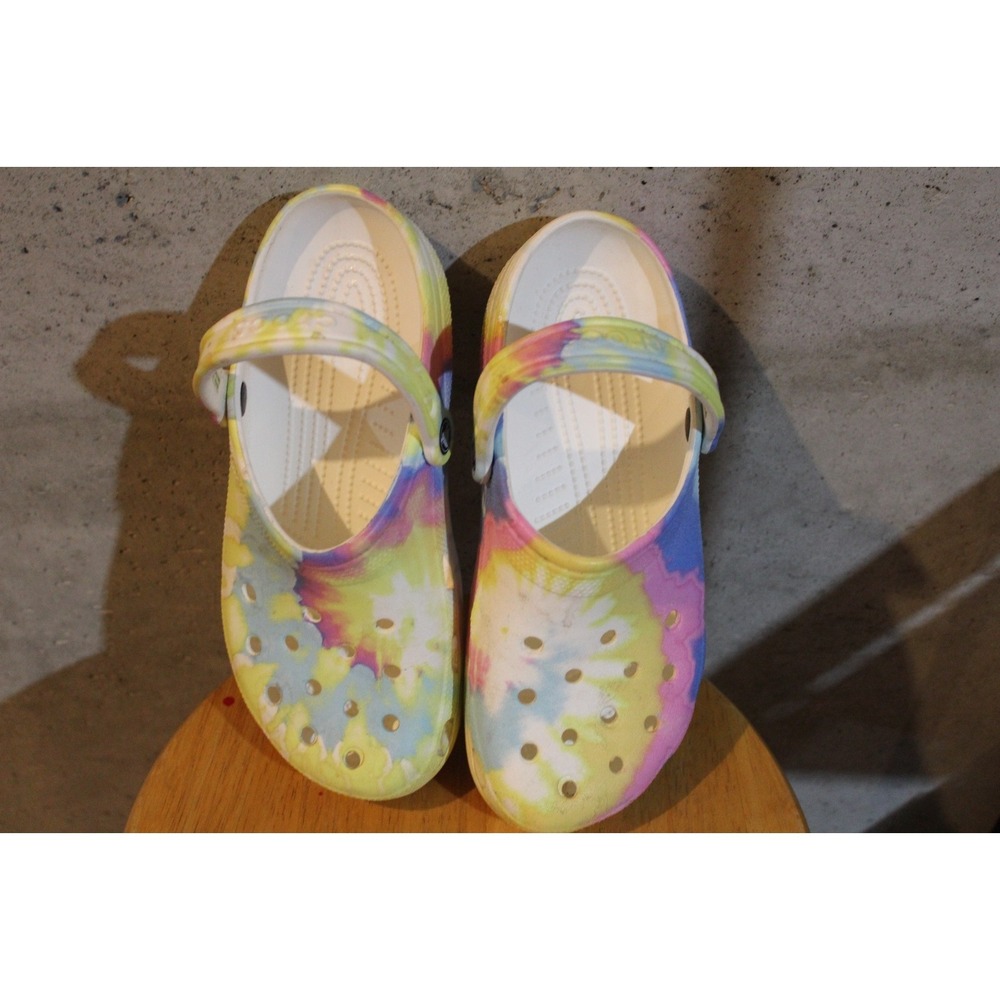 Crocs Classic Tie Dye Clogs Rainbow Multi Men's 8 Women's 10 Slip On Sandals